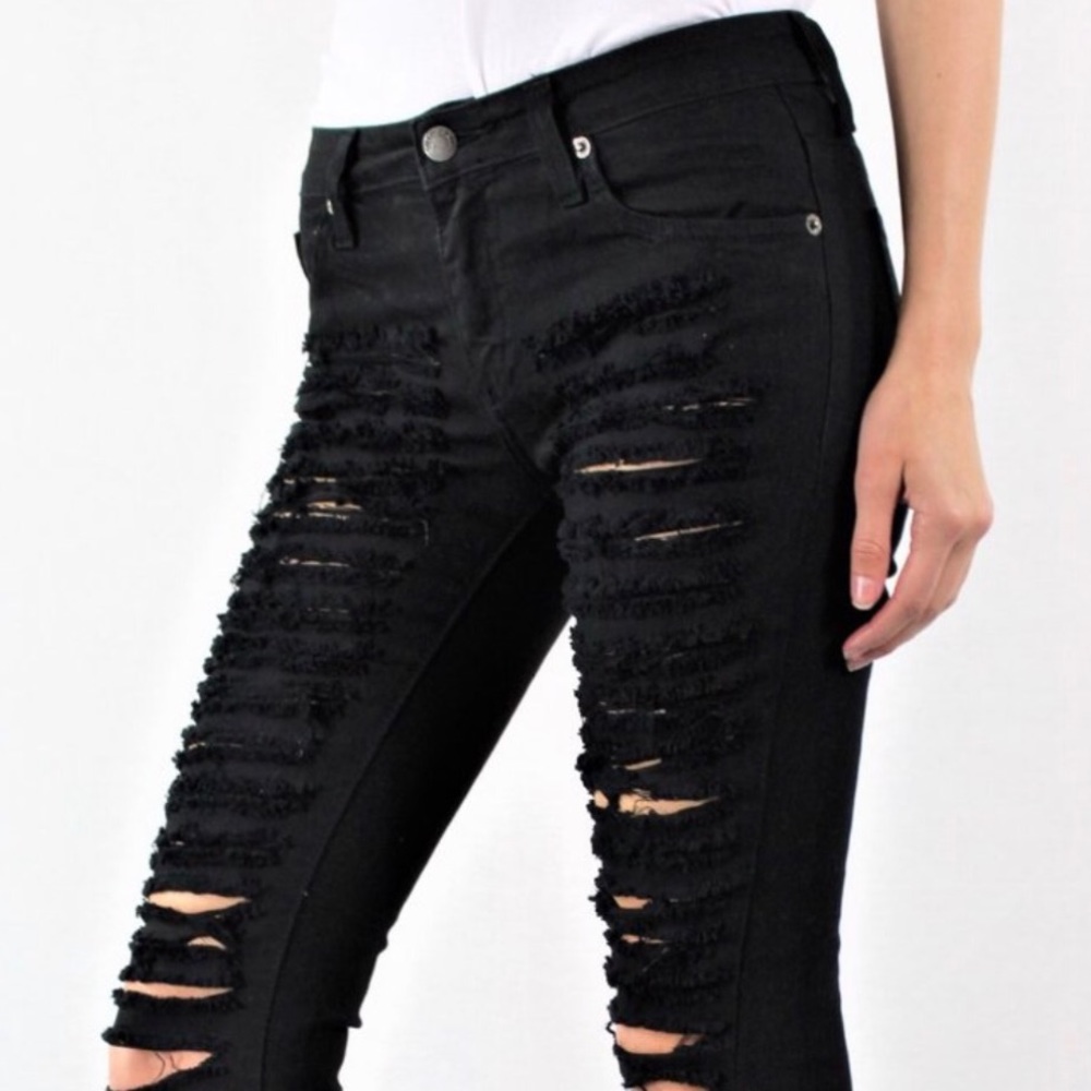 Women’s Black Ripped Skinny Jeans - Picture 3 of 8